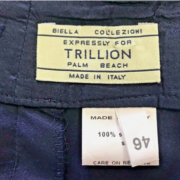 TRILLION Palm Beach Navy Blue Silk Ankle Pants 46 - Picture 3 of 7